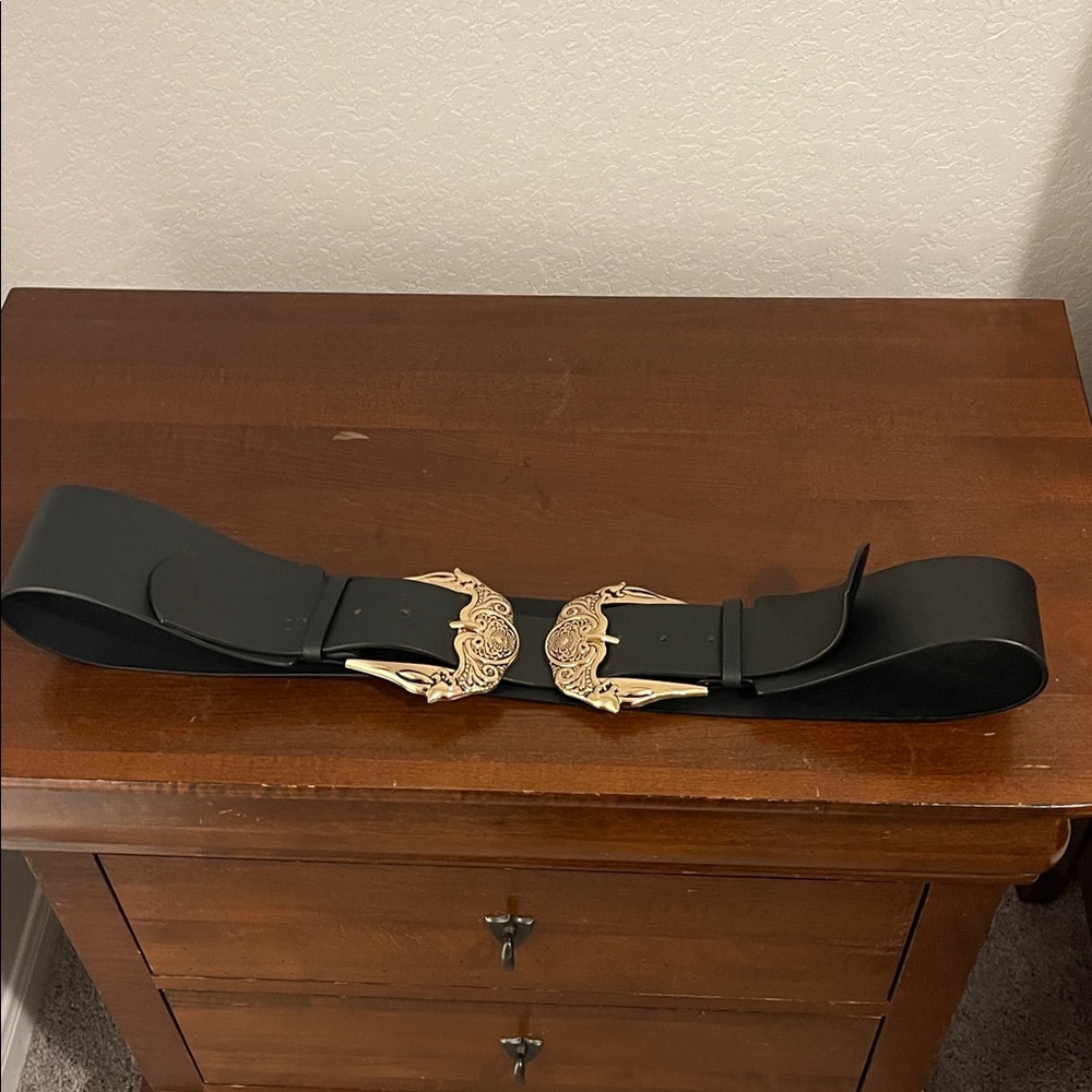 Black western Belt with Gold Buckles 2X